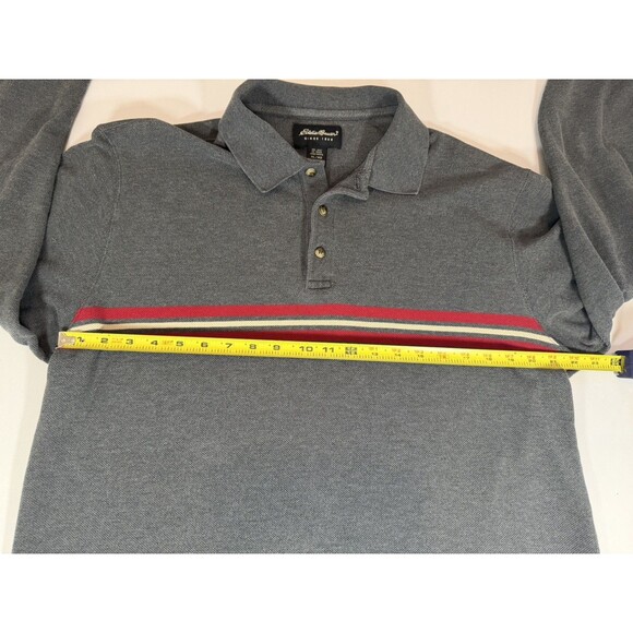 Eddie Bauer Men’s Long Sleeve Polo Shirt Gray Red Stripe XL - Picture 9 of 12